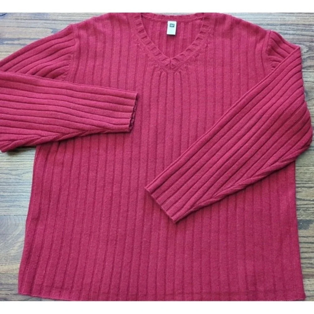 GAP Men's 100% Lambswool Red V Neck Ribbed Knit Sweater Fisherman Cabincore XL‎